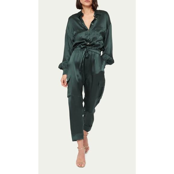 Cami NYC Belkis Charmeuse Silk Bodysuit Blouse Top Pine Satin XS Green - Picture 1 of 10